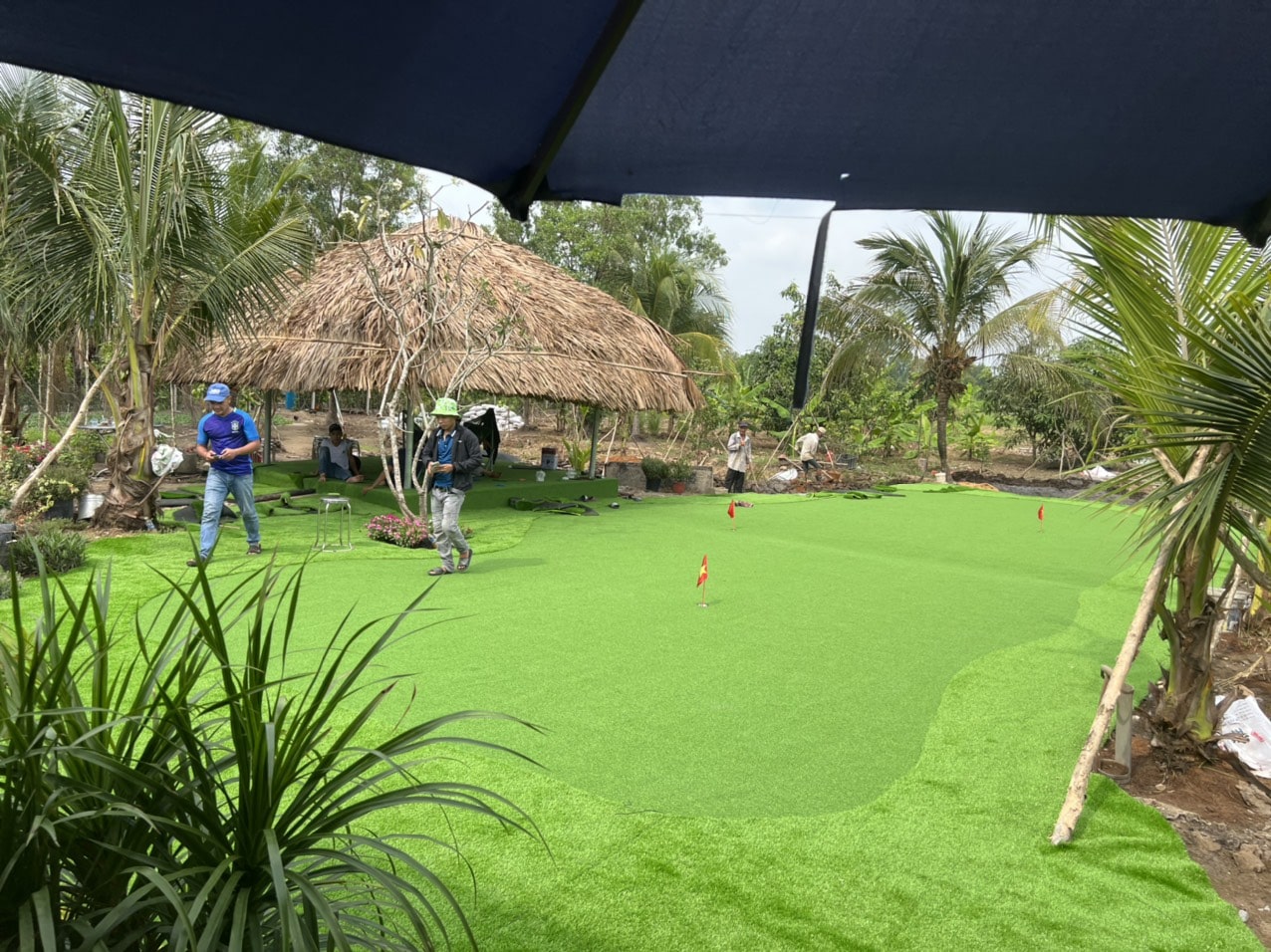 Các bước hoàn thiện thi công cỏ nhân tạo sân golf 